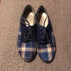 Blue plaid oxford loafers flats - 8.5